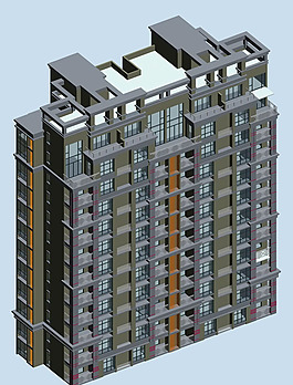 幾何形屋頂高層住宅建筑3D模型