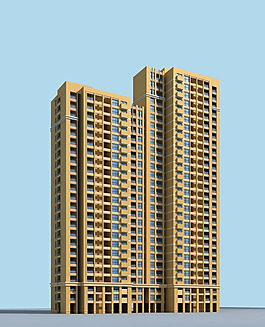 土黃色外觀高層住宅建筑3D模型