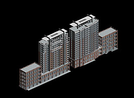 并排高層住宅建筑3D模型效果圖