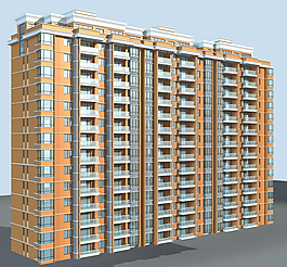 淺黃色高層住宅建筑3D模型