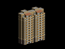 土黃色高層住宅建筑3D模型