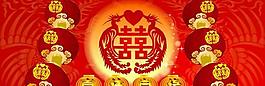 大紅燈籠高高掛婚慶PSD模板