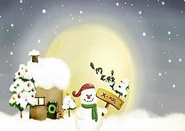 卡通圣誕節(jié)雪人背景psd分層素材