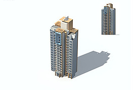 獨棟多層藍色屋頂住宅區(qū)建3D模型