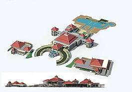 仿古多層商業(yè)中心建筑群3D模型