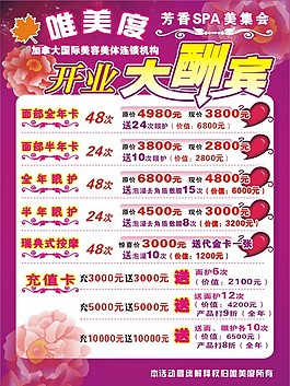 唯美度美容会所开业大酬宾海报