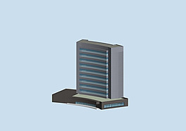 弧形时尚简模建筑3D模型