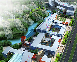 商業(yè)中心建筑群鳥瞰效果圖設(shè)計(jì)