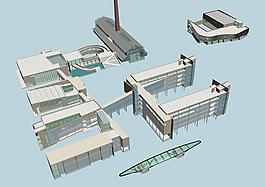 创意学校建筑群鸟瞰3D模型