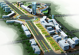 商業(yè)中心建筑群鳥瞰效果圖設(shè)計(jì)