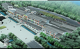商業(yè)街建筑群鳥瞰效果圖設(shè)計(jì)