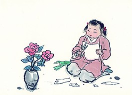 女孩修花圖