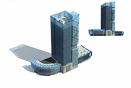 现代商业大厦带裙楼3D模型设计