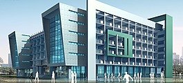 現(xiàn)代圖書館建筑群日景效果圖設計