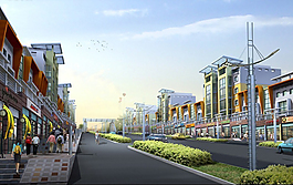 商業(yè)建筑群整體規(guī)劃鳥瞰效果圖設計