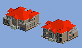 紅瓦的歐式別墅3D模型