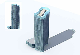 藍色的商業(yè)高層3D模型