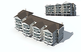 歐式浪漫連排公寓3D模型設計