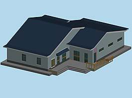 藍灰色屋頂的公建3D模型