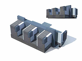 灰藍色商業高層3D模型