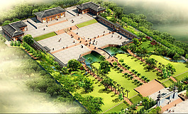 中式四合院古建筑3d模型效果圖