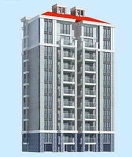 現(xiàn)代高層紅頂式小區(qū)住宅樓3D模型圖