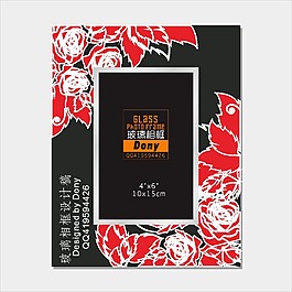 紅色花朵圖案婚慶玻璃相框