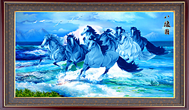 八骏图山水画