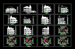 [國外]三層別墅建筑cad施工方案圖