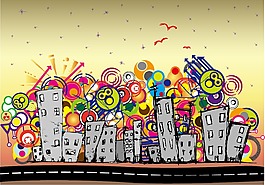 卡通城市建筑插画矢量素材