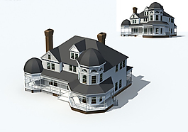 現(xiàn)代蘑菇型歐式建筑3D模型