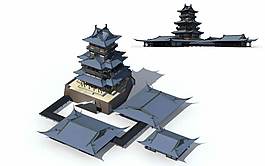 古建筑多層大廈建筑群3D模型設(shè)計(jì)