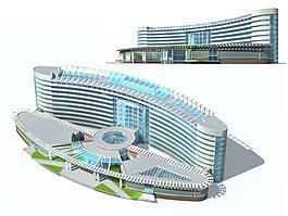 豪華弧形多層公建建筑3D模型