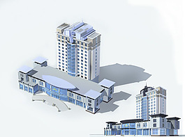 凸形時尚多層公建建筑3D模型