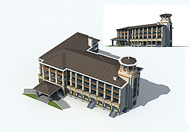 傘形凸頂多層公建建筑3D模型