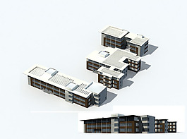白色屋頂多層公建建筑3D模型