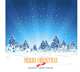 卡通圣誕雪景插畫矢量素材