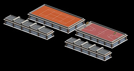 现代篮球羽毛球场地3D模型图