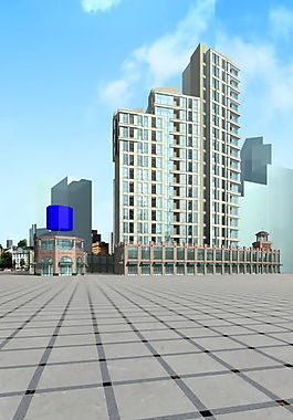 现代兰天下梯形高层建筑3D模型图