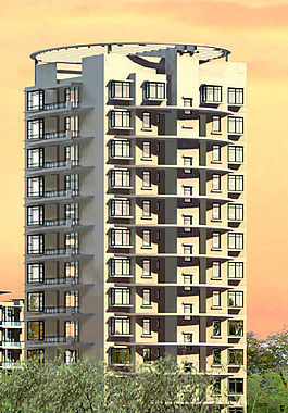 現(xiàn)代都市小區(qū)橢圓形高層建筑3D模型