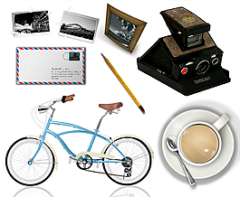 自行車相機(jī)咖啡鉛筆相框信封