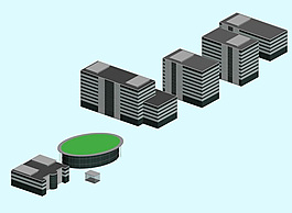 橢圓矩形幾何建筑3D模型圖