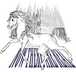 建筑字母駿馬圖