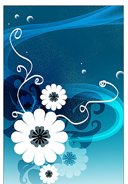 藍(lán)色背景白色花PSD