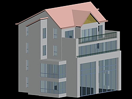 粉色屋頂簡模建筑3D模型