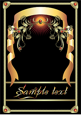 精美絲帶華麗背景歐式花紋金色邊框