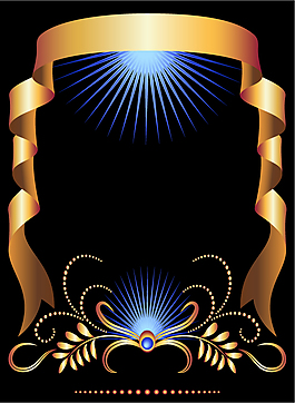 黑色絲綢華麗背景歐式花紋金色邊框