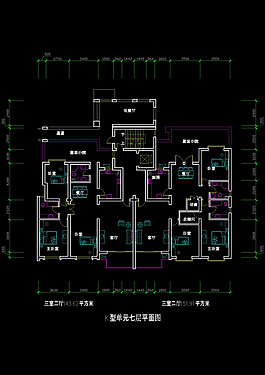 三室二廳cad圖紙