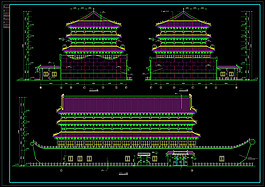 仿古船建筑平立剖面