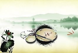 中國風水墨畫設計PSD素材